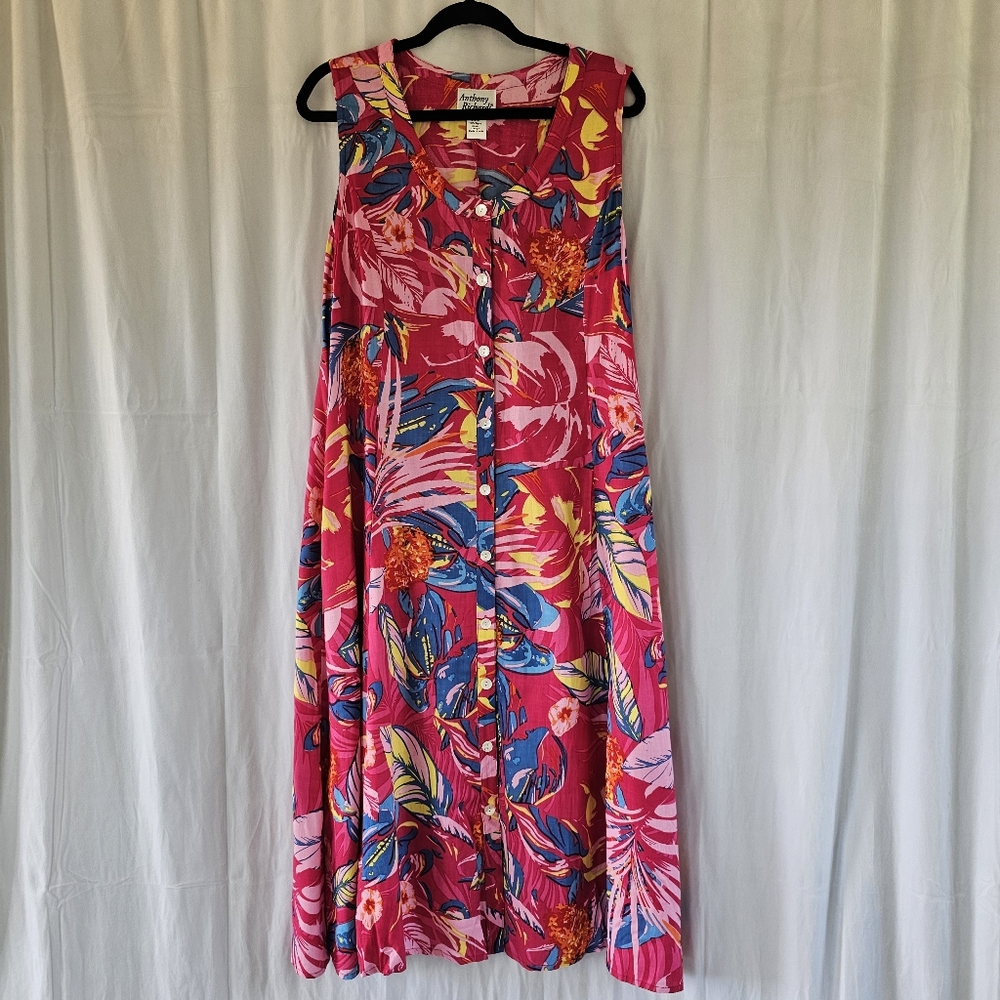 VTG 90's Anthony Richards Sleeveless Shirt Dress Womens Midi Button Pink Large